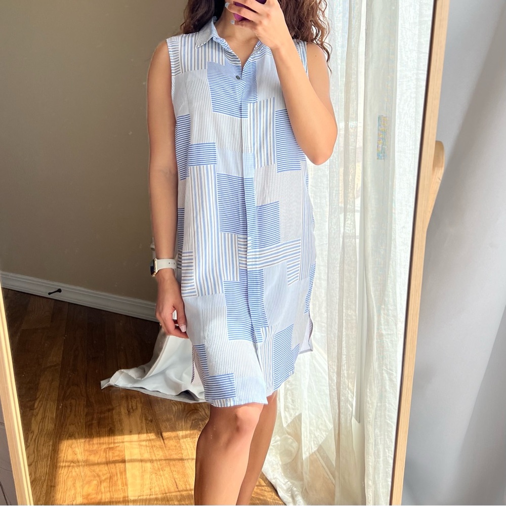 Equipment Michaela 100% Silk Women’s Small Stripes Patchwork Mini Dress Blue
